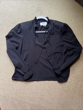 ba&sh Black Ruffle Tie-Neck Long Sleeve sweater